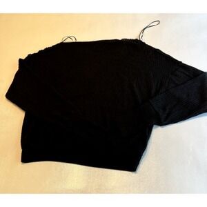 Treasure & Bond Black Small‎ Waffle Knit Off The Shoulder Long Sleeve Top